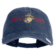 Devil Dog Embroidered Washed Solid Pigment Dyed Cotton Twill Brass Buckle Cap - Navy OSFM