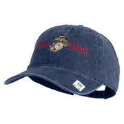 Devil Dog Embroidered Washed Solid Pigment Dyed Cotton Twill Brass Buckle Cap - Navy OSFM