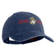 Devil Dog Embroidered Washed Solid Pigment Dyed Cotton Twill Brass Buckle Cap - Navy OSFM