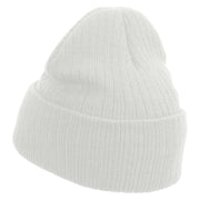 Made in USA Lake Fish Embroidered Heavy Ribbed Cuff Beanie - White OSFM