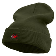 Art Style of Red Crab Embroidered 12 Inch Long Knitted Beanie - Olive OSFM