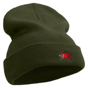 Art Style of Red Crab Embroidered 12 Inch Long Knitted Beanie - Olive OSFM