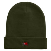 Art Style of Red Crab Embroidered 12 Inch Long Knitted Beanie - Olive OSFM