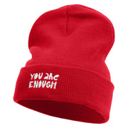 You Are Enough Embroidered 12 Inch Long Knitted Beanie - Red OSFM