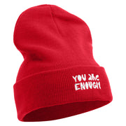 You Are Enough Embroidered 12 Inch Long Knitted Beanie - Red OSFM