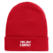 You Are Enough Embroidered 12 Inch Long Knitted Beanie - Red OSFM