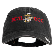 Devil Dog Embroidered Washed Solid Pigment Dyed Cotton Twill Brass Buckle Cap - Black OSFM