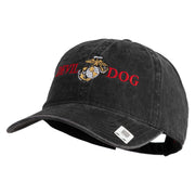 Devil Dog Embroidered Washed Solid Pigment Dyed Cotton Twill Brass Buckle Cap - Black OSFM