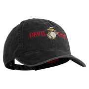 Devil Dog Embroidered Washed Solid Pigment Dyed Cotton Twill Brass Buckle Cap - Black OSFM