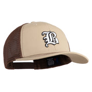 Old English White B Patched Cotton Deluxe Trucker Ball Cap - Khaki Coffee OSFM