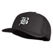Old English White B Patched Cotton Deluxe Trucker Ball Cap - Black Black OSFM
