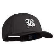 Old English White B Patched Cotton Deluxe Trucker Ball Cap - Black Black OSFM