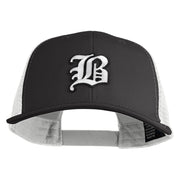 Old English White B Patched Cotton Deluxe Trucker Ball Cap - Black White OSFM