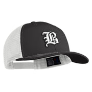 Old English White B Patched Cotton Deluxe Trucker Ball Cap - Black White OSFM