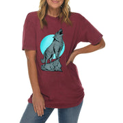 Wolf Howling Unisex Ring Spun Cotton Vintage Short Sleeve Crewneck Tee Shirt - Vintage-Brick XS
