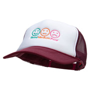 Three Emotion Emojis Embroidered Foam Panel Mesh Snapback - Maroon-White OSFM