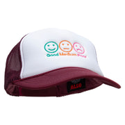 Three Emotion Emojis Embroidered Foam Panel Mesh Snapback - Maroon-White OSFM