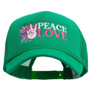 Peace love Mardi Gras Embroidered Summer Foam Mesh Trucker Cap - Kelly-Green OSFM