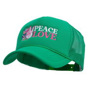 Peace love Mardi Gras Embroidered Summer Foam Mesh Trucker Cap - Kelly-Green OSFM