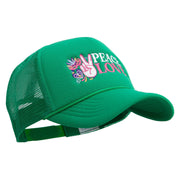 Peace love Mardi Gras Embroidered Summer Foam Mesh Trucker Cap - Kelly-Green OSFM