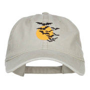 Bats and Moon Halloween Embroidered Washed Cap