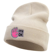 It's Ok Embroidered 12 Inch Long Knitted Beanie - Birch OSFM