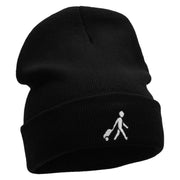 Here I Come Embroidered 12 Inch Long Knitted Beanie - Black OSFM