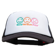 Three Emotion Emojis Embroidered Foam Panel Mesh Snapback - Black-White OSFM