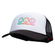 Three Emotion Emojis Embroidered Foam Panel Mesh Snapback - Black-White OSFM