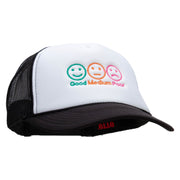 Three Emotion Emojis Embroidered Foam Panel Mesh Snapback - Black-White OSFM