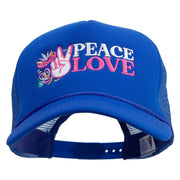 Peace love Mardi Gras Embroidered Summer Foam Mesh Trucker Cap - Royal OSFM