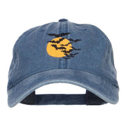 Bats and Moon Halloween Embroidered Washed Cap