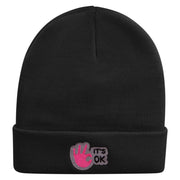 It's Ok Embroidered 12 Inch Long Knitted Beanie - Black OSFM