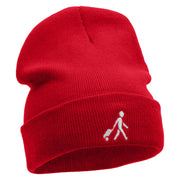 Here I Come Embroidered 12 Inch Long Knitted Beanie - Red OSFM