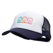 Three Emotion Emojis Embroidered Foam Panel Mesh Snapback - Navy-White OSFM