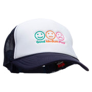 Three Emotion Emojis Embroidered Foam Panel Mesh Snapback - Navy-White OSFM