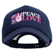 Peace love Mardi Gras Embroidered Summer Foam Mesh Trucker Cap - Navy OSFM