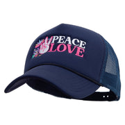 Peace love Mardi Gras Embroidered Summer Foam Mesh Trucker Cap - Navy OSFM