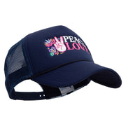 Peace love Mardi Gras Embroidered Summer Foam Mesh Trucker Cap - Navy OSFM