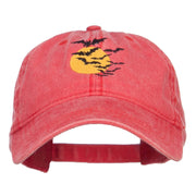 Bats and Moon Halloween Embroidered Washed Cap