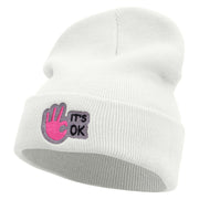 It's Ok Embroidered 12 Inch Long Knitted Beanie - White OSFM