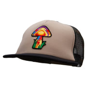 Magic Mushroom Patched Flat Bill Foam Camo Mesh Trucker Cap