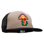 Magic Mushroom Patched Flat Bill Foam Camo Mesh Trucker Cap