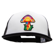 Magic Mushroom Patched Flat Bill Foam Camo Mesh Trucker Cap