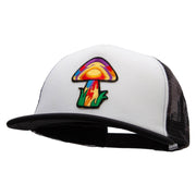 Magic Mushroom Patched Flat Bill Foam Camo Mesh Trucker Cap