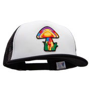 Magic Mushroom Patched Flat Bill Foam Camo Mesh Trucker Cap