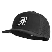 Old English White F Patched Cotton Deluxe Trucker Ball Cap - Black Black OSFM