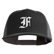 Old English White F Patched Cotton Deluxe Trucker Ball Cap - Black Grey OSFM