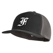 Old English White F Patched Cotton Deluxe Trucker Ball Cap - Black Grey OSFM