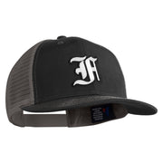 Old English White F Patched Cotton Deluxe Trucker Ball Cap - Black Grey OSFM